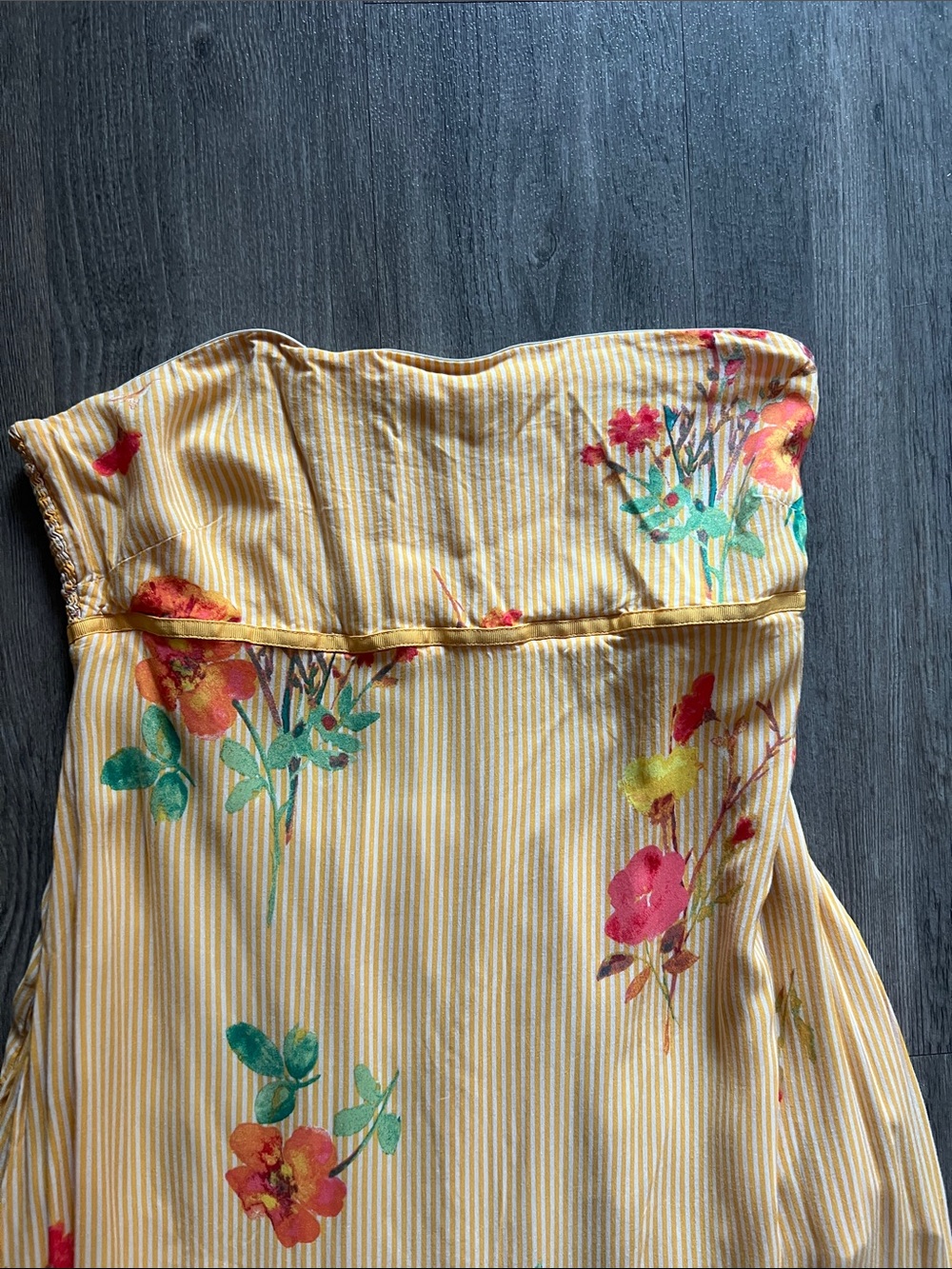 Free People Strapless Floral Ruffle MIDI Dress in Yellow and Coral Medium - Picture 2 of 4